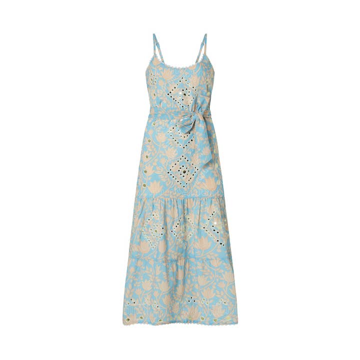 Camilo in blu con stampa bianca e corallo pallido per la vendita all'ingrosso da parte di sister design