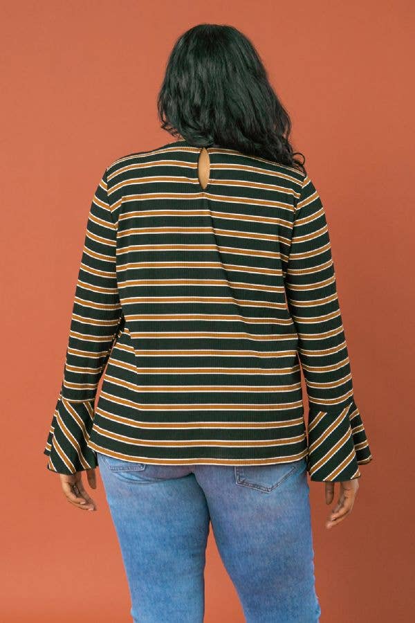 BLACK A PLUS SIZE STRIPE RUFFLE SLEEVE TOP-ATP1531-KN for wholesale on Faire2