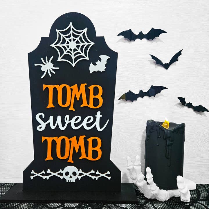 Tomb Sweet Tomb Wooden Halloween Tombstone Sign Decor for wholesale by WhimsyLotus