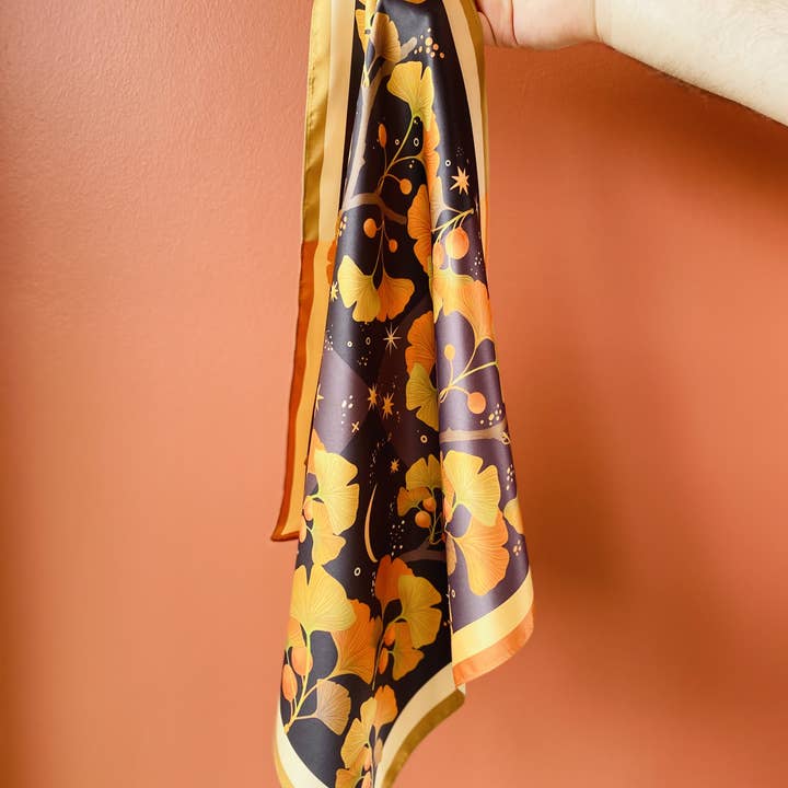 Split Moon Studios - Wholesale Scarf - Women's - Golden Leaf Ginko Motive Scarf1
