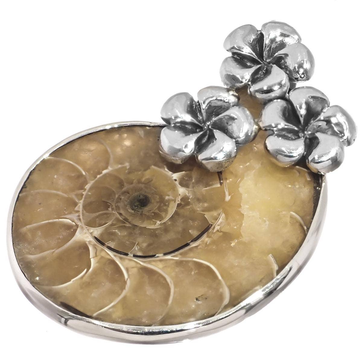 FifiRose - Vente Colliers à pendentif - Pendentif trio de fleurs fossiles d'ammonite en argent sterling 925, 3,5 cm1