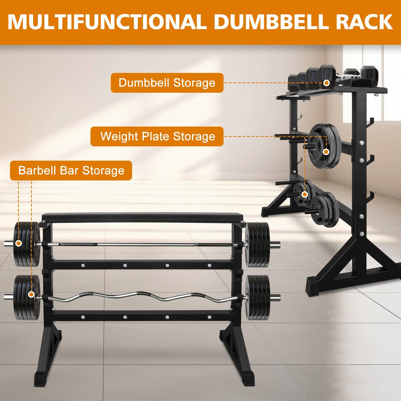 39F Inc. - Wholesale Fitness Equipment - Heavy Duty Dumbbell & Barbell Storage Rack Stand, Black3