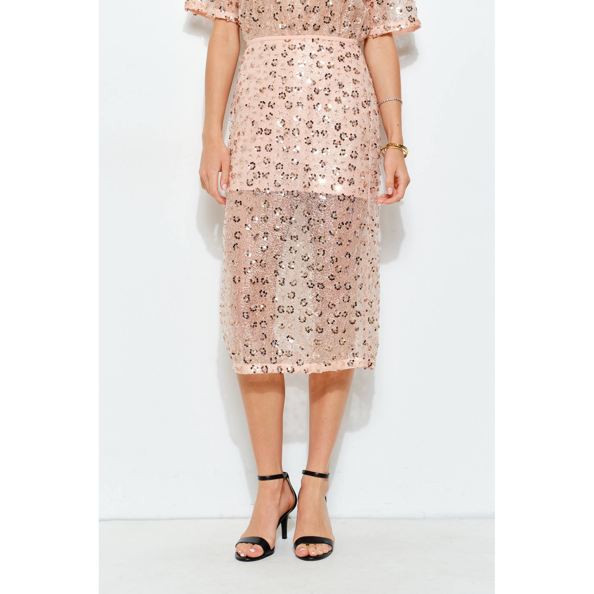 INA - Wholesale Skirt - Women's - Floral Sequin Embroidered Mesh Midi Skirt15