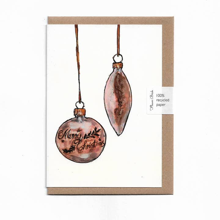 A6 100% Recycled "Merry Christmas Baubles" Greeting Card for wholesale by Flower Brick