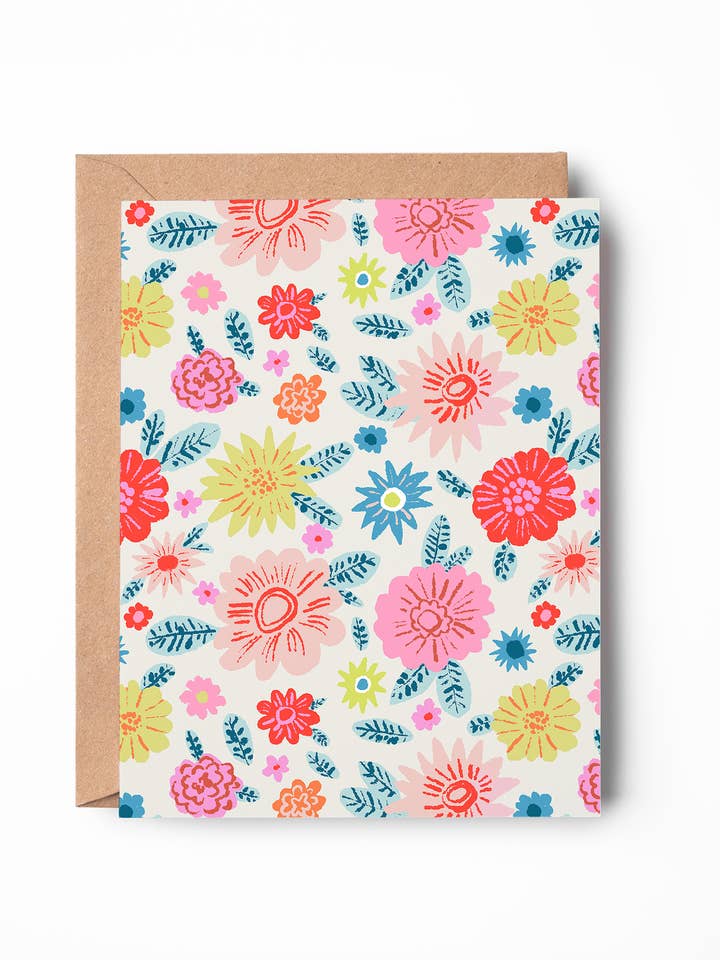Adorable Floral Card | Blank Hand-Drawn Multicolored Flowers for wholesale by Chloe Welch Art