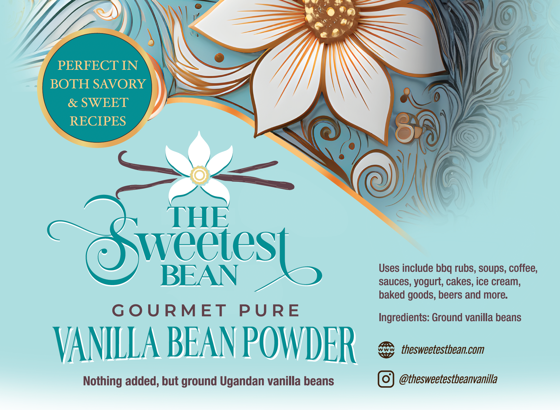 The Sweetest Bean - Wholesale Vanilla/Fruit Extract - 1lb. SINGLE-ORIGIN GOURMET PURE VANILLA BEAN POWDER2