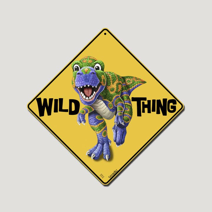Atlas Screen Printing - Wholesale Sign - Dino Wild Thing Crossing 12" x 12" Aluminum Sign