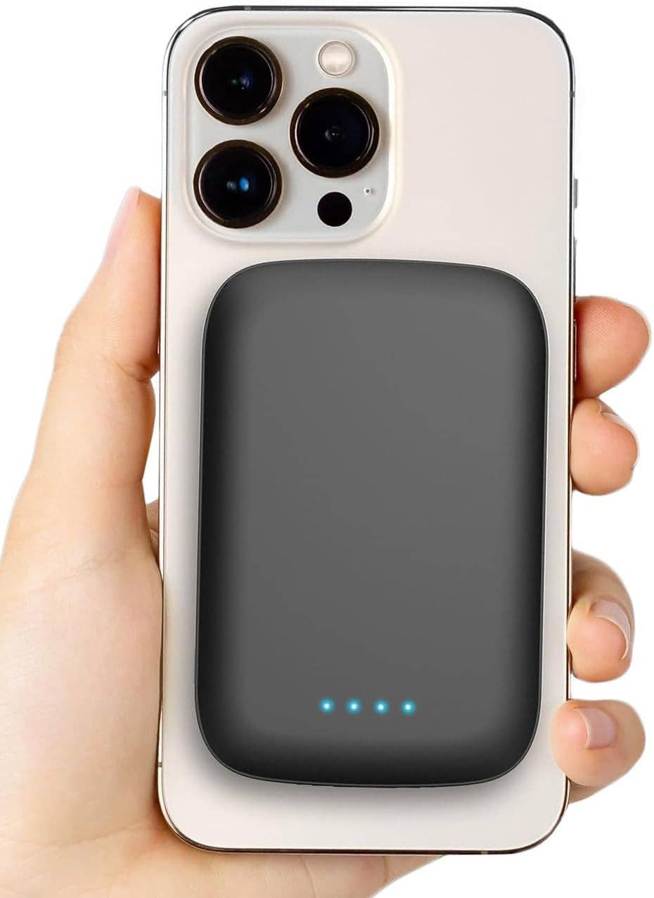 Infinite Basics - Wholesale Portable Charger - 5000mAh Ultra-Slim Magnetic Power Bank for iPhone, Compatible with MagSafe - Fast Charging Wireless Portable Charger, USB C Input Battery Pack (for iPhone 13, 14, 15 Pro Max) Black0