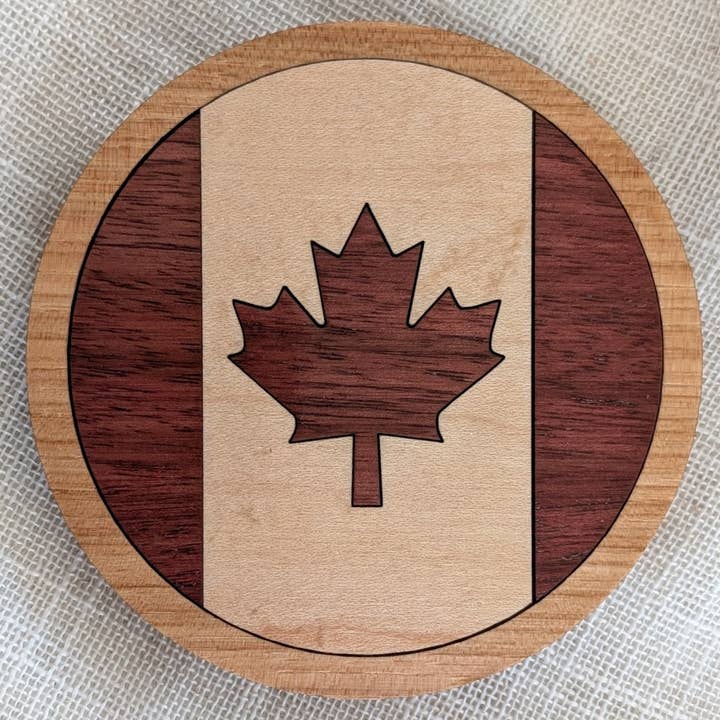 Canada Flag Maple Leaf Coaster - Wood Inlay for wholesale by Foxwood Gifts Canada