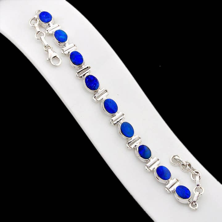 Australian opal doublet bracelet AAA 925 silver for wholesale by La Boîte à Cailloux