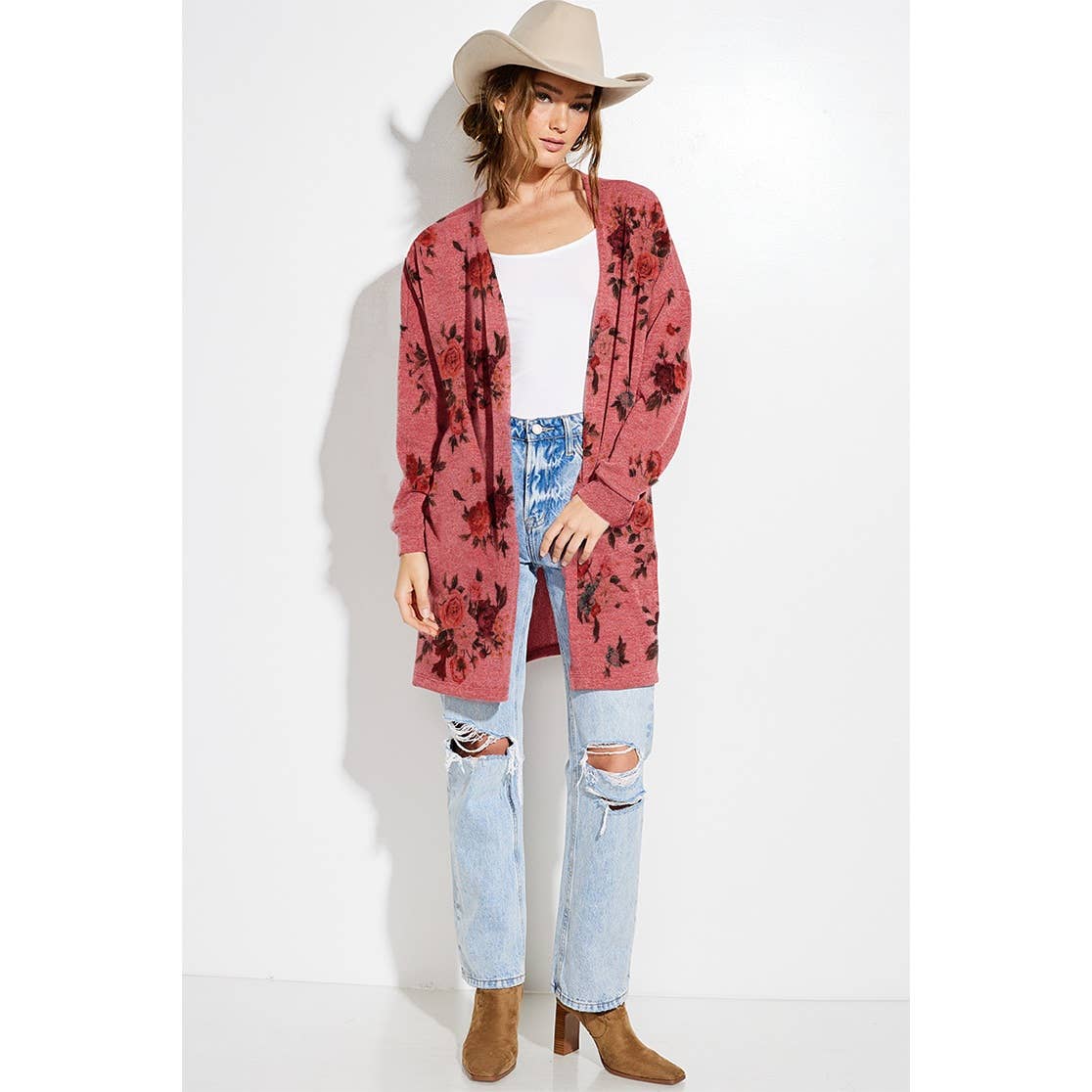 Phil Love – Cardigan - Mulher por atacado – Cardigã casual de tricô com estampa floral8