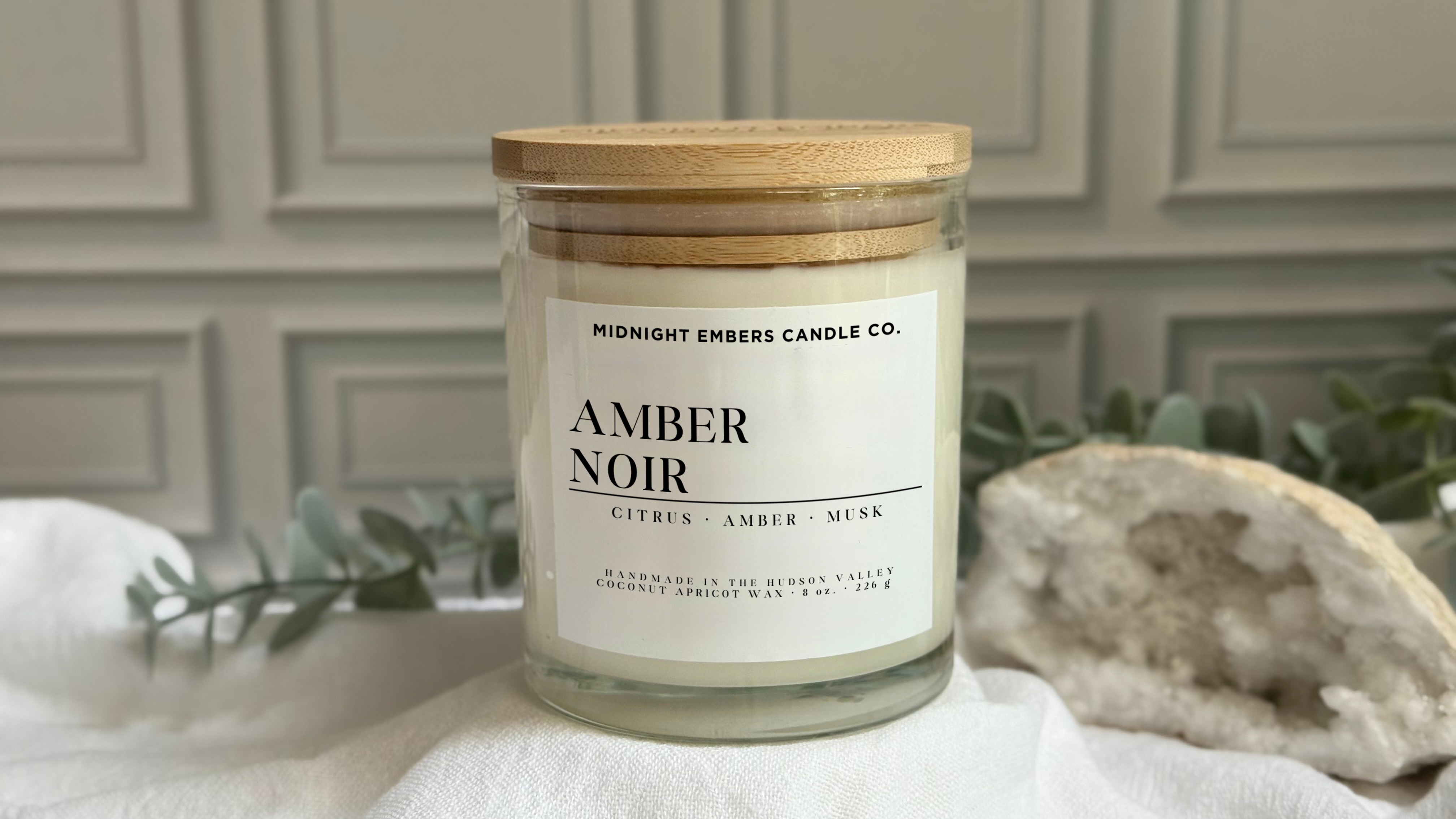 Midnight Embers Candle Co. - Wholesale Jar/Filled Candle - Amber Noir 8 oz. Luxury Cozy Handmade Candle 1