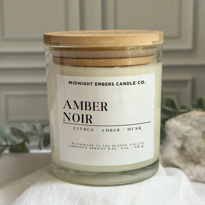 Midnight Embers Candle Co. - Wholesale Jar/Filled Candle - Amber Noir 8 oz. Luxury Cozy Handmade Candle 1