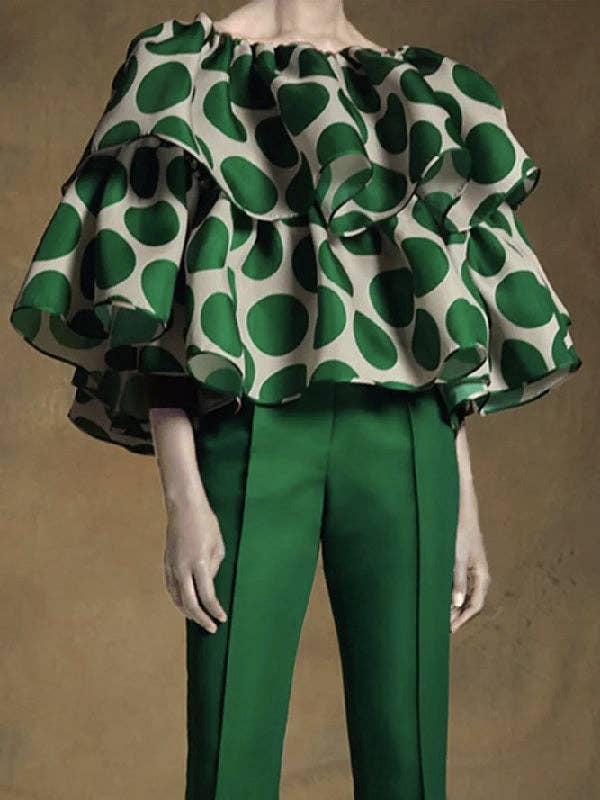 UZ Wholesale Store – Blusa - Mulher por atacado – Blusa e Camisa com Folhos em Camadas Soltas e Bolinhas na Moda0