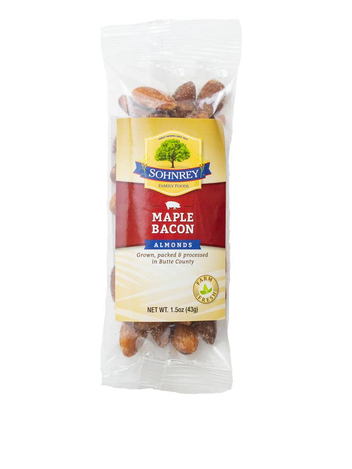 Maple Bacon Almonds 1.5 oz for wholesale by Sohnrey Family Foods LLC