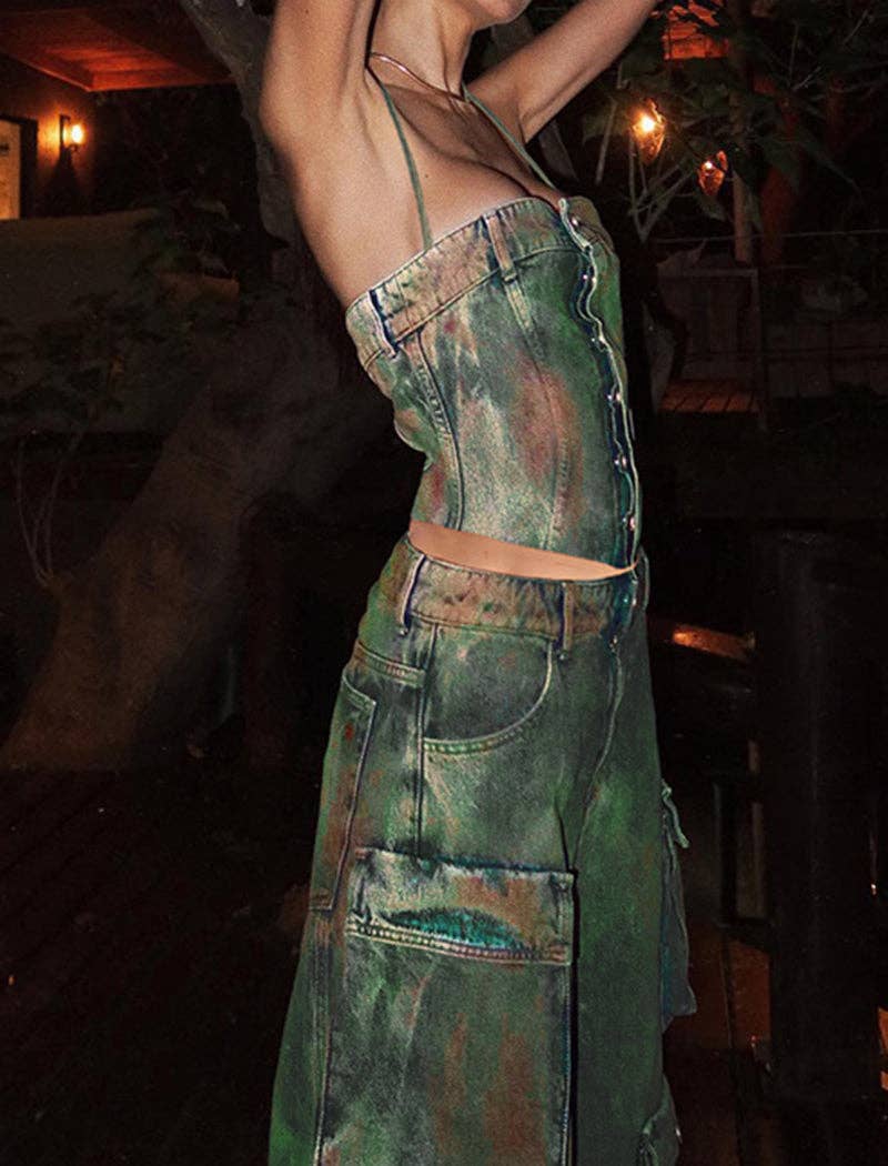 MULTI Pantalon cargo en denim à coupe ample en vente sur Faire11