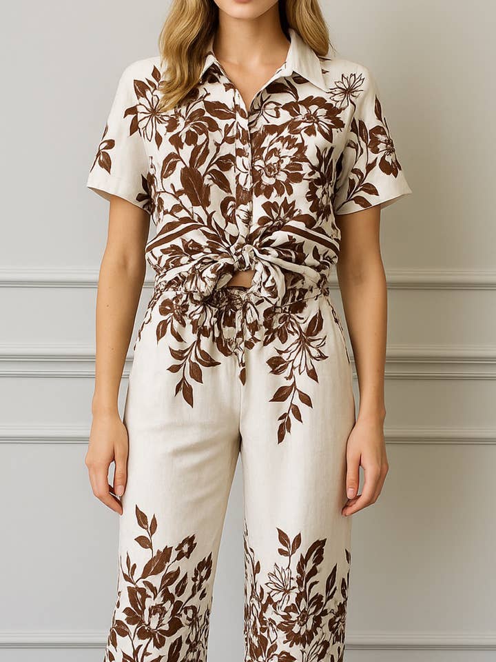 Women's Brown Floral Print Set – 887304 for wholesale by AMARIA