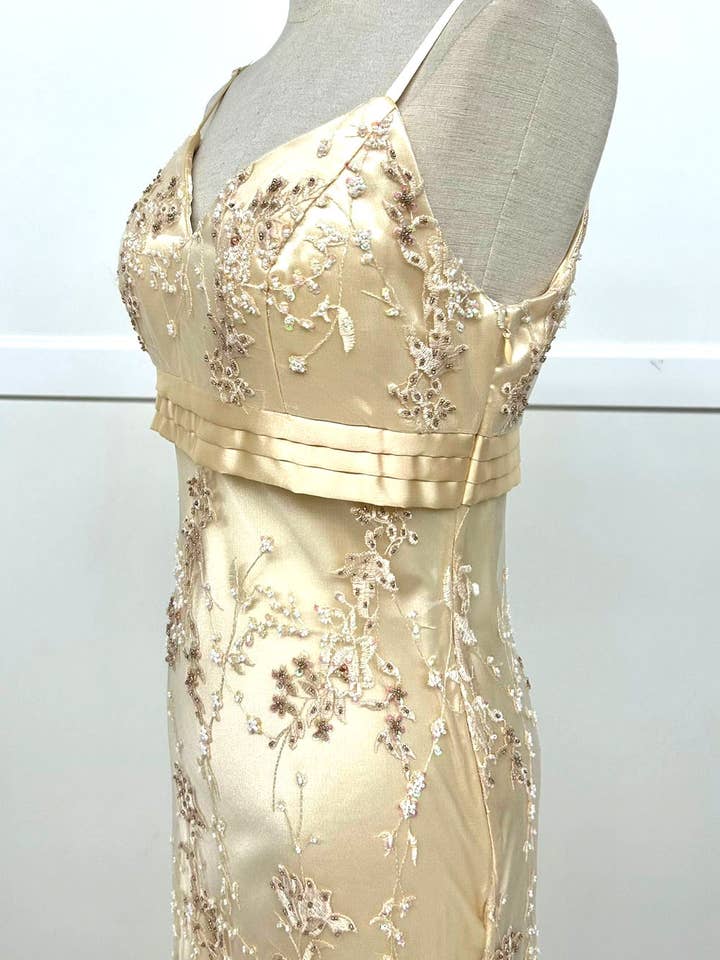 Long Satin Dress With Floral Pattern and Beading 96095 for wholesale by Chicas