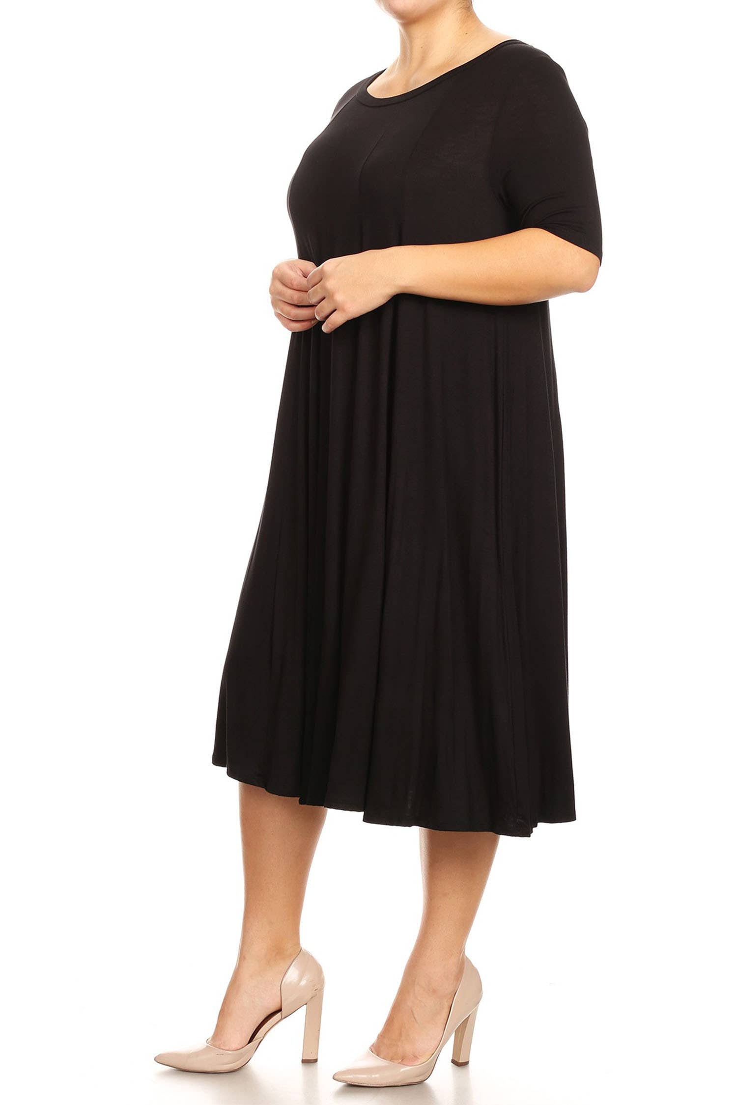 MOA COLLECTION - Wholesale Dress - Women's - Women's Plus Size A-Line Round Neck Casual Solid Midi Dress2