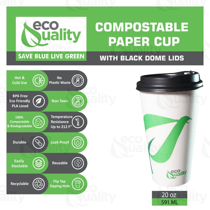EcoQuality – wholesale Engångskopp – 20 oz engångs komposterbart biologiskt nedbrytbart vitpapperskaffe1