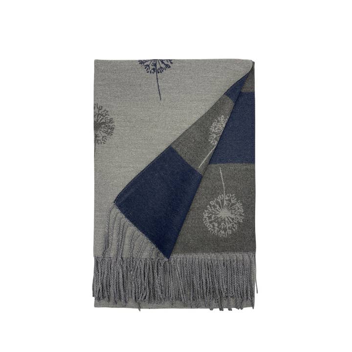 Fashion Scarf World – wholesale Scarf – Women's – Dandelion Print With Reversible Stripe Tassel Scarf5