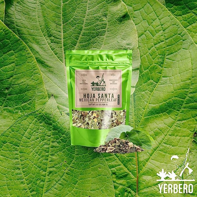 YERBERO - Wholesale Loose Tea - Yerbero - Premium Loose Hoja Santa Tea 3.5 oz (100 gr) | Hoja Santa Te Herbal (Tallos & Hoja Deshidratada) | Makes 30+ Cups | Mexican Pepperleaf |