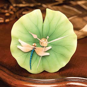 Ibis and Orchid Design - Wholesale Desk Clock - Dragonfly on Lotus Clock