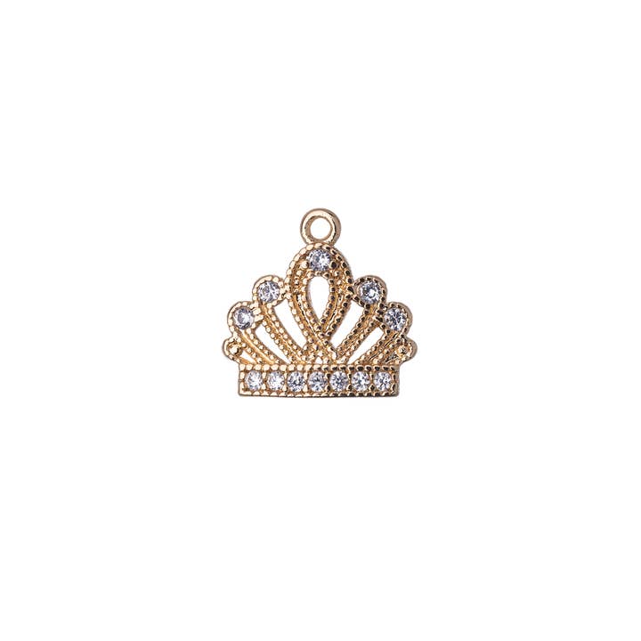 Continental Beads - Wholesale Individual charm/pendant - 10mm x 9.75mm Cubic Zirconia Encrusted Crown Charm - Made of plated brass - Sold individually - K121