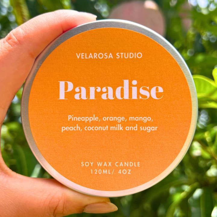 Paradise Aromatic Soy Candle for wholesale by Velarosa Studio LLC