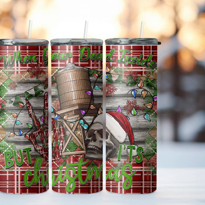 Plaid Dead Inside But Christmas Tumbler for wholesale by Wicked Flower Creations