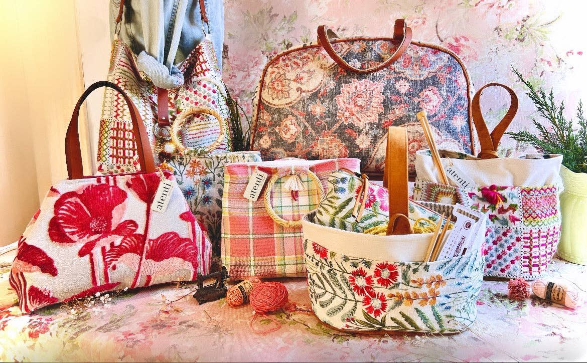 Atenti - Wholesale Knitting/Crochet Supplies - Wildflower Caddy– Handmade USA Embroidered Floral Yarn & Notions Organizer, Atenti Project Bag3