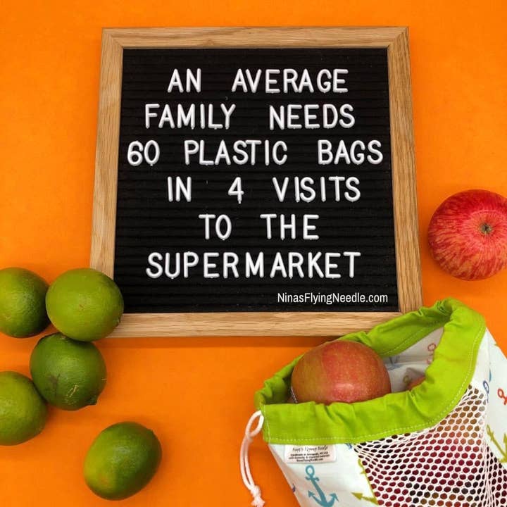 Nina's Flying Needle - Wholesale Grocery/Shopping Bag - Large Produce Bag Veggies Happy2