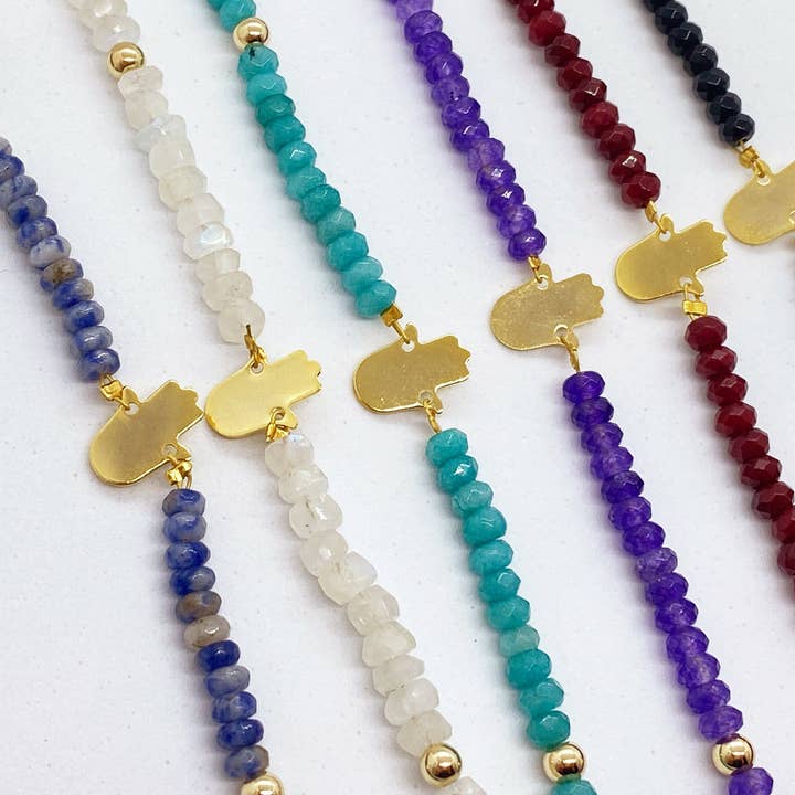 Gemstone & Gold Hamsa Bracelet for wholesale by EMMIS JEWELRY