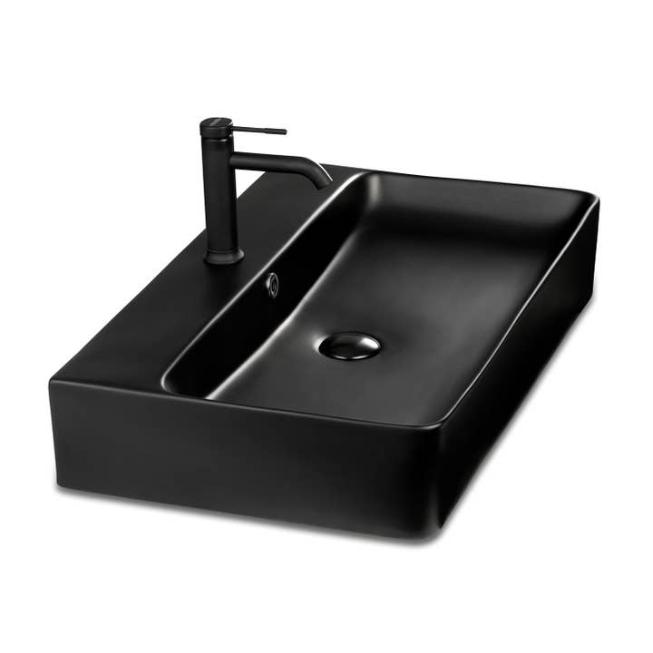 Stilform Handels GmbH - Wholesale Bathroom Accessory Set - Berlin washbasin 70x42 made of the finest ceramic for wall mounting or as a countertop washbasin with tap hole in matt black3