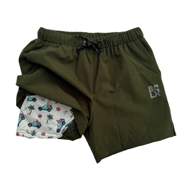 Olive + Summertime Vibes Hybrid Shorts for wholesale by Bay Co. Apparel