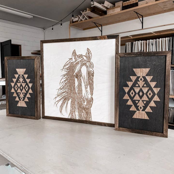 Birch and Home Handmade - Wholesale Gallery Wall Set - Hand Sketched Horse & Aztec Artwork Set