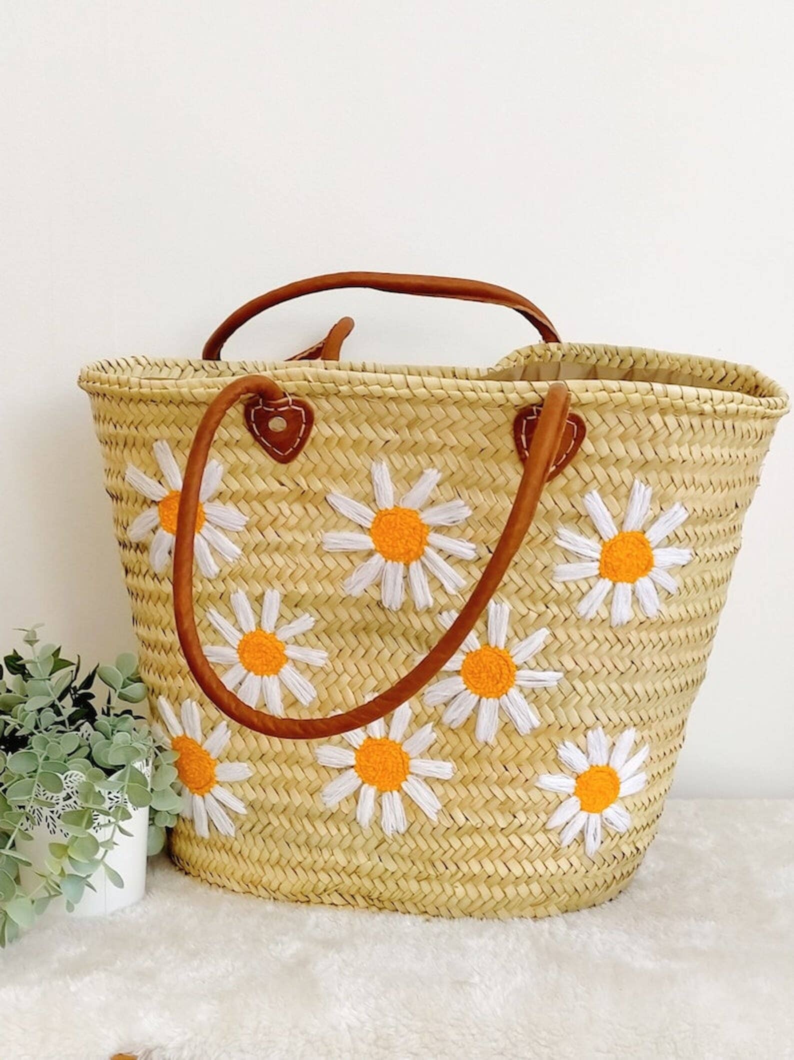 craftberber – Engroshandel Strandtaske – Fransk markedspose, Halmpose med læderhåndtag, Strandtaske1