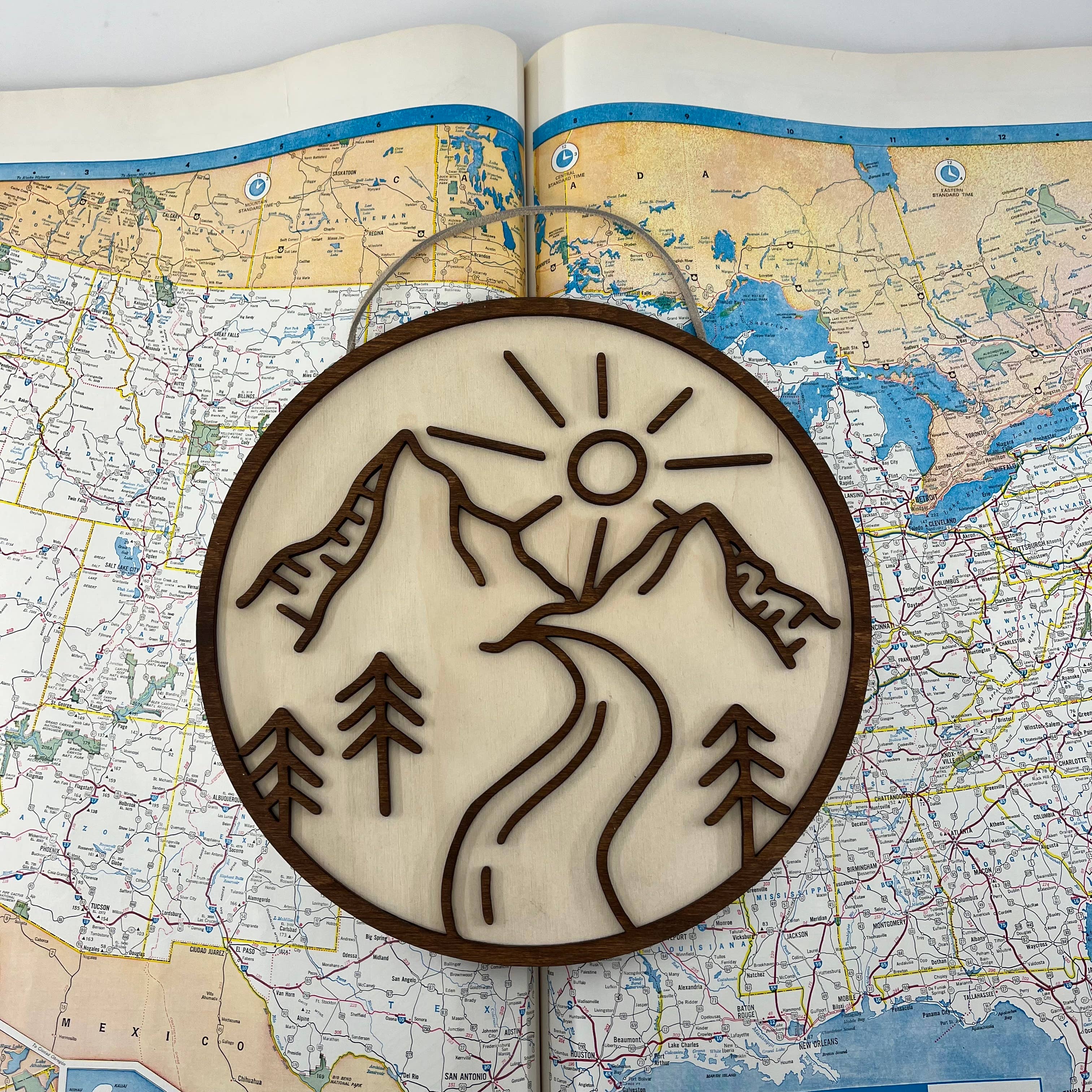 Makery Maven Co. - Wholesale Wall Accent - Travel Collection | Mountain Landscape Circle Wall Art4