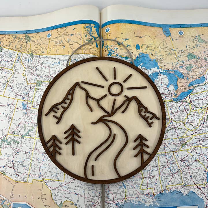 Makery Maven Co. - Wholesale Wall Accent - Travel Collection | Mountain Landscape Circle Wall Art4