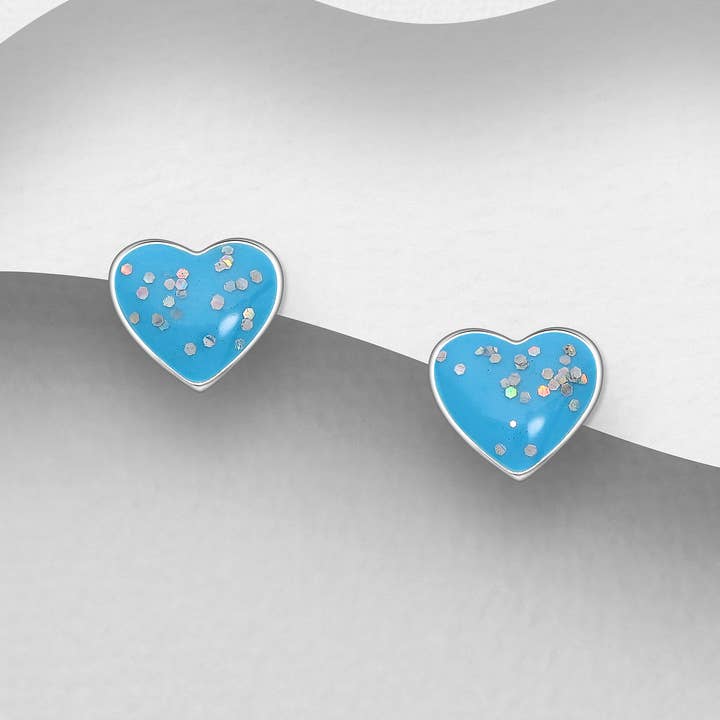 Xantara Jewellery – wholesale Solitärörhängen – Barn/ ung vuxen emalj hjärta Glitter Tryck tillbaka örhängen