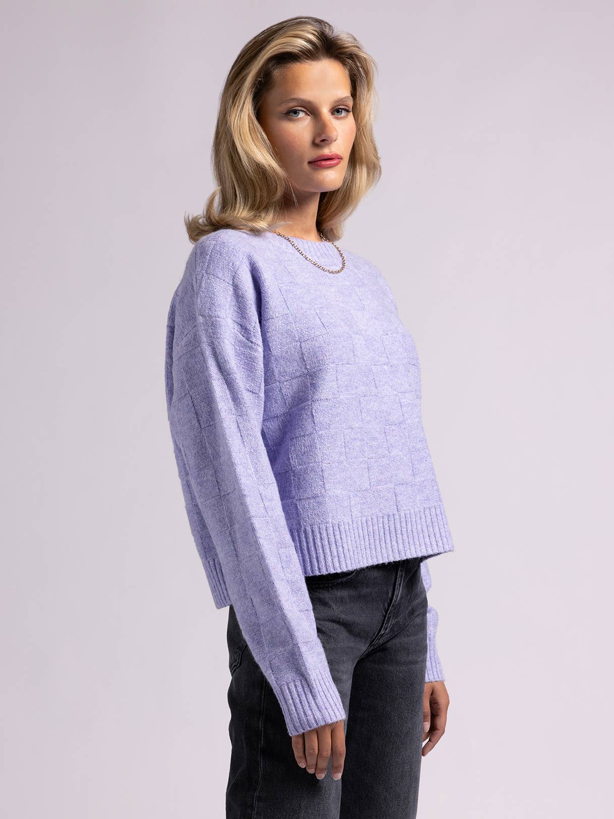 Weekend Los Angeles - Wholesale Knit Sweater - Women's - Crewneck Checkered Sweater - HAILEY SWEATER6