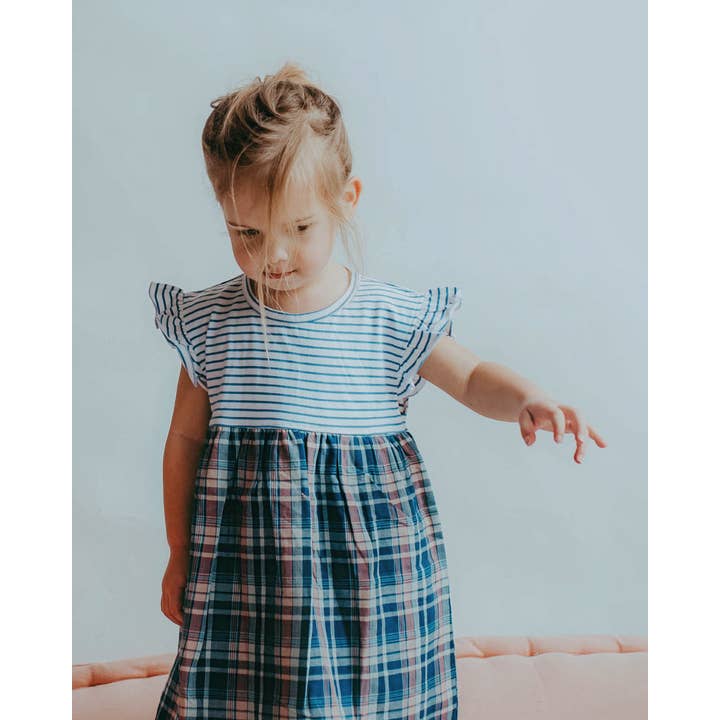 Marinblå rutig och randig klänning för wholesale av Lilly and Sid