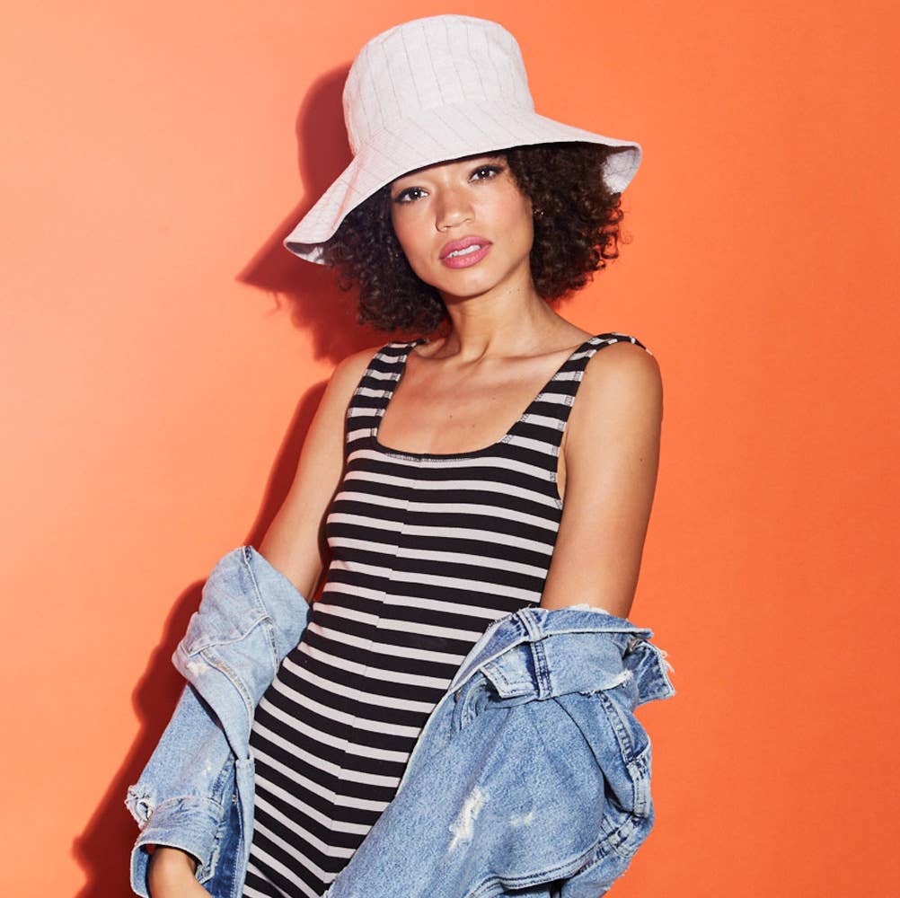 Giovannio - Vendita all'ingrosso Cappello di paglia - Donna - Cappello da sole a righe in lino Ivy da donna0