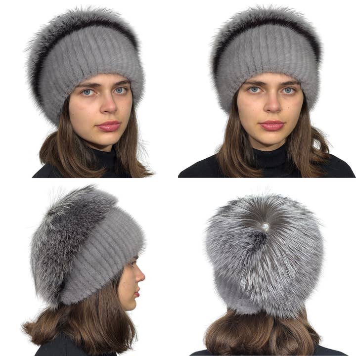 Mink Hat Womens Fur Hat Knit Hat Fur Pom Pom Hat Beanie Hat for wholesale by FurStyleUa