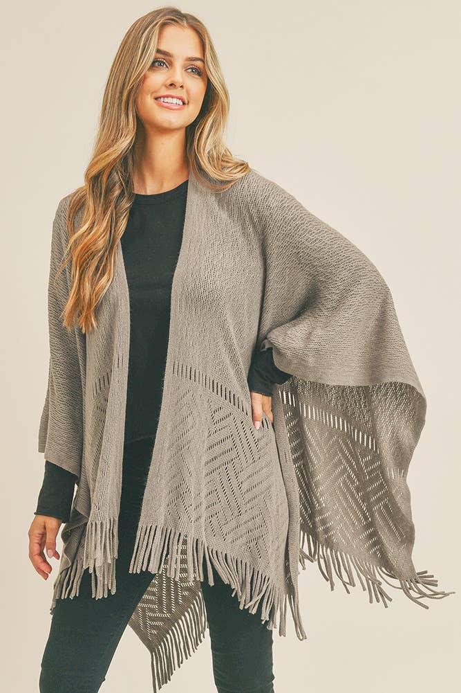 Hana - Wholesale Cardigan - Dames - Visgraat gebreide franje Ruana27