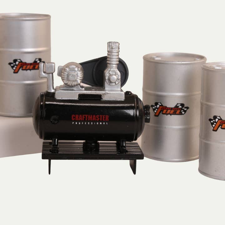 Meyer Imports - Wholesale Decorative Tabletop Object - Air Compressor & Barrel Set - 4 pieces - 1:24 Scale5