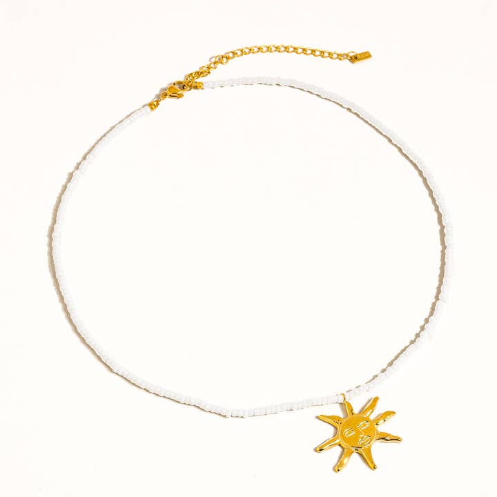 White Iridessa 18K Gold Non-Tarnish Sun Beaded Necklace for wholesale on Faire