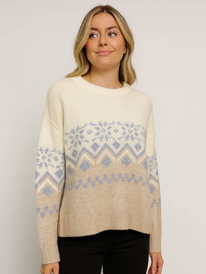 MAGLIONE IN MAGLIA CON STRASS E MOTIVO INVERNALE TOTALE per la vendita all'ingrosso da parte di Lucy Sparks