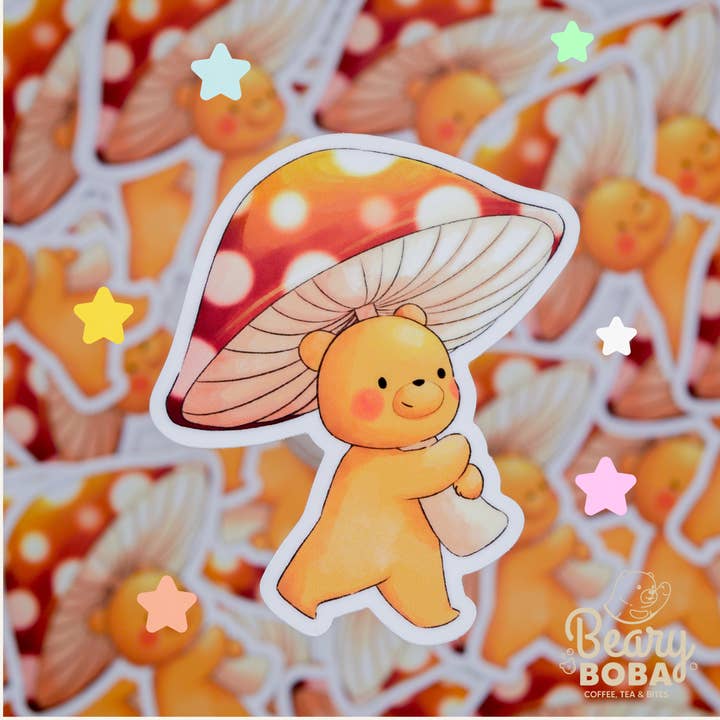 Mushroom Teddy | Fairy CottageCore | Weatherproof Sticker for wholesale by BEARY BOBA