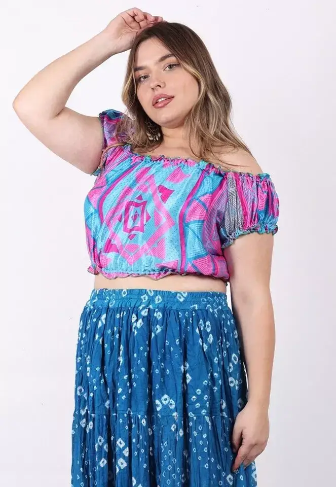 Wevez – Engroshandel Strikket top - Dame – Kvinders trykte off-shoulder crop-længde puff-toppe mix lot12